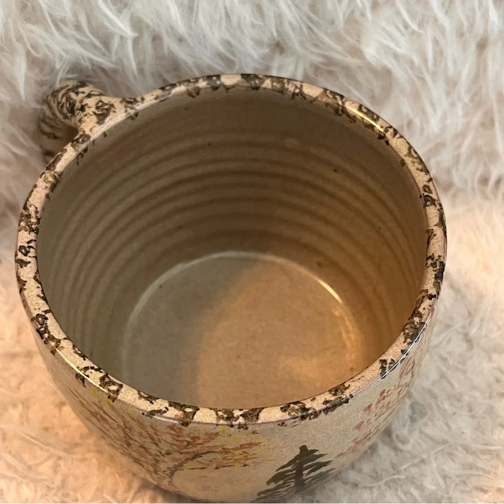 2001 Pigeon Switch Pottery Bowl with Handle Large Mug Trees Nature Hand Painted